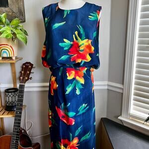 Vintage 90s Vibrant Caribbean Floral Wrap Skirt Set Size Medium